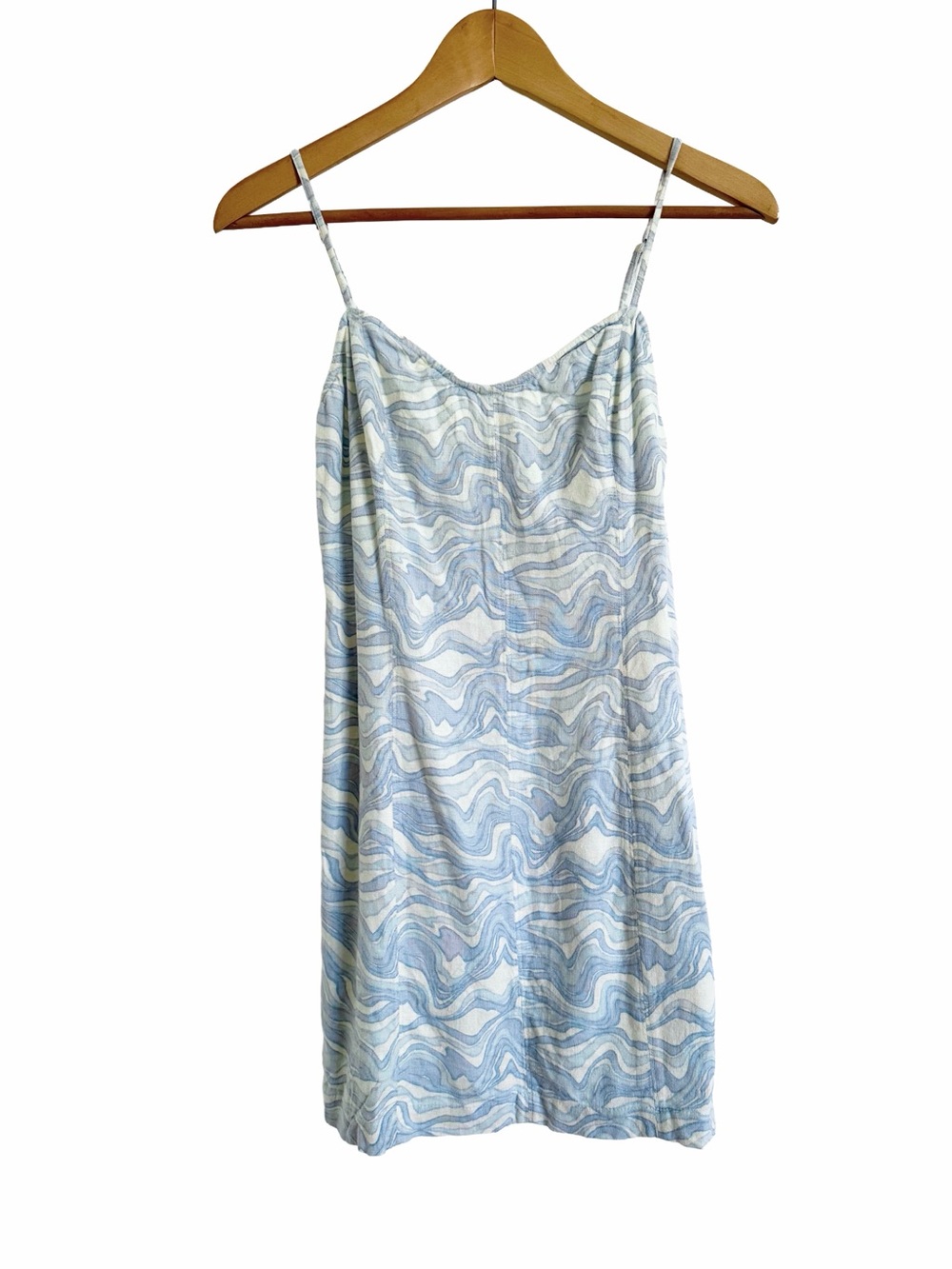 ABERCROMBIE & FITCH Blue & Cream Marble Swirl Linen Slip Dress - Like New, Small